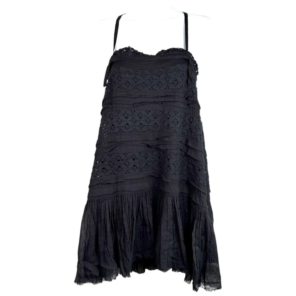 Free People Shailee Slip Dress Crochet Lace Ruffle‎ Sz S Boho Chic Beachy